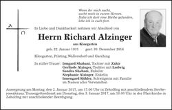 Traueranzeige Richard Alzinger