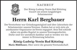 Traueranzeige Karl Bergbauer