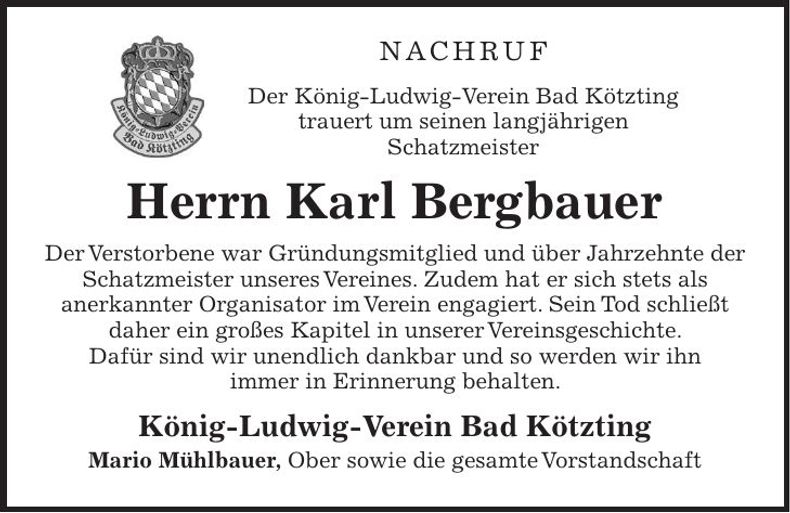 Traueranzeige Karl Bergbauer