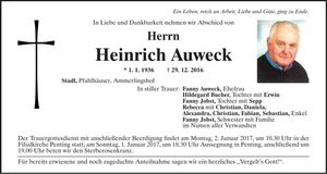 Traueranzeige Heinrich Auweck