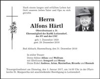 Traueranzeige Alfons Härtl