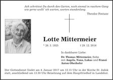 Traueranzeige Lotte Mittermeier