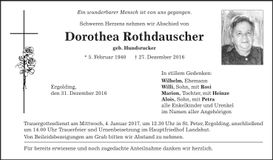 Traueranzeige Dorothea Rothdauscher