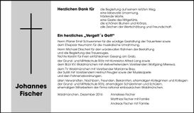 Traueranzeige Johannes Fischer