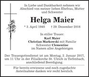 Traueranzeige Helga Maier