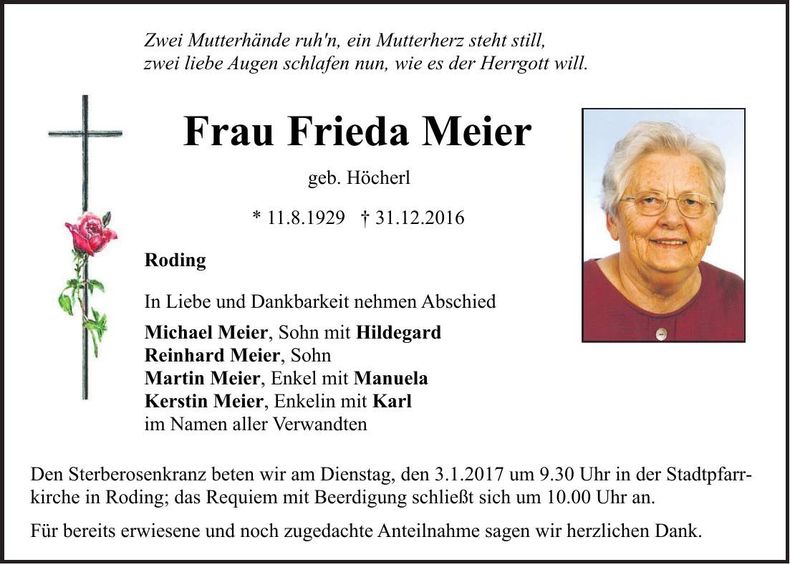 Traueranzeige Frieda Meier