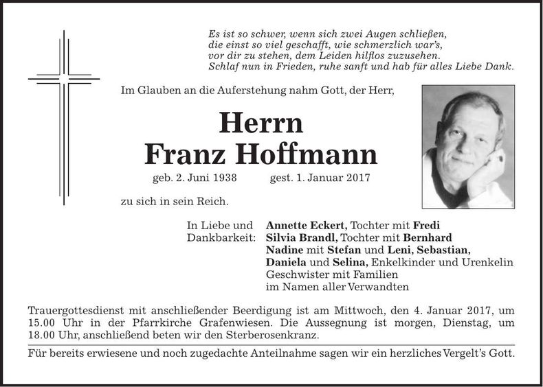 Traueranzeige Franz Hoffmann