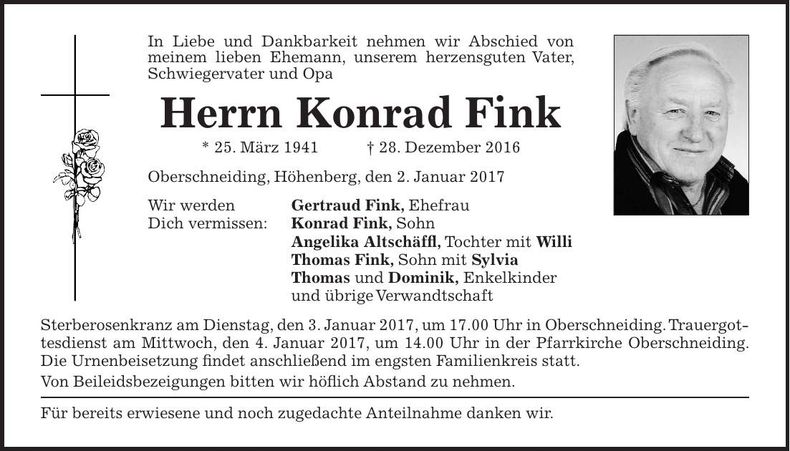 Traueranzeige Konrad Fink