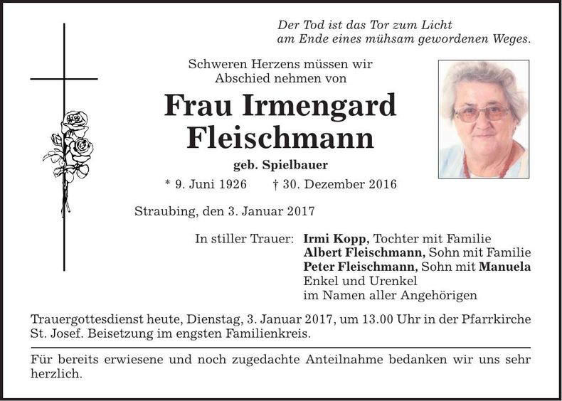 Traueranzeige Irmengard Fleischmann