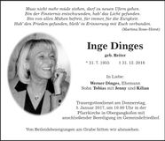 Traueranzeige Inge Dinges
