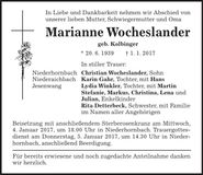Traueranzeige Marianne Wocheslander