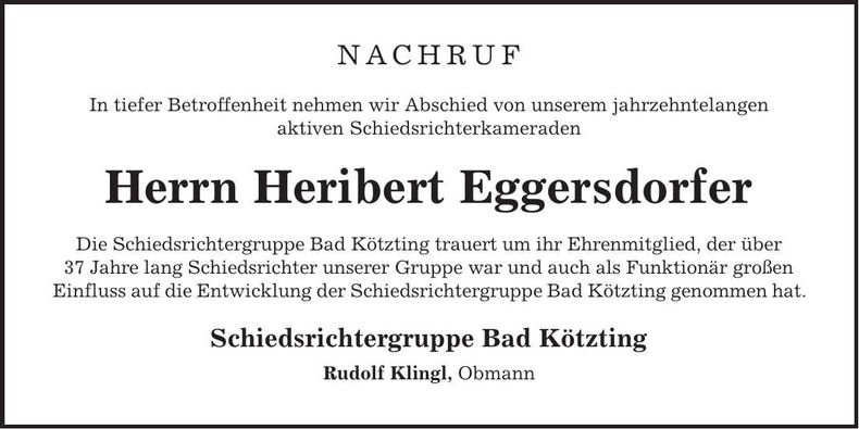 Traueranzeige Heribert Eggersdorfer