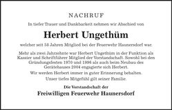 Traueranzeige Herbert Ungethüm