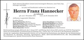 Traueranzeige Franz Hannecker