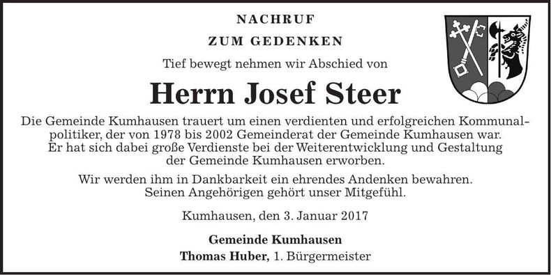 Traueranzeige Josef Steer