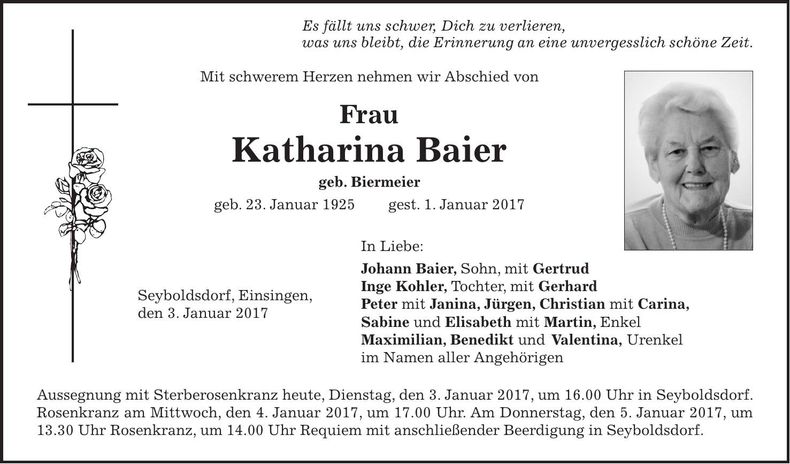 Traueranzeige Katharina Baier