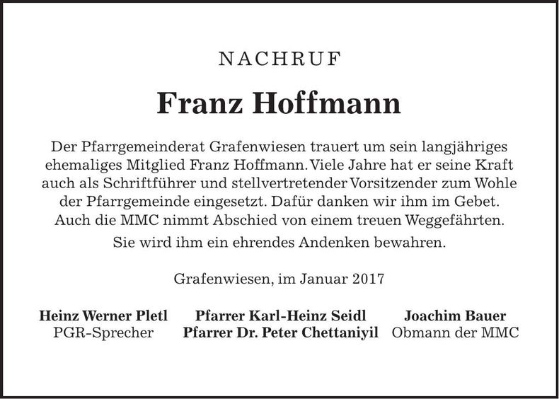 Traueranzeige Franz Hoffmann