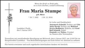 Traueranzeige Maria Stumpe