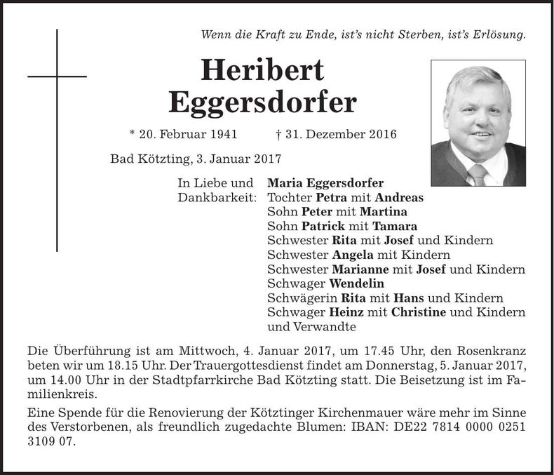 Traueranzeige Heribert Eggersdorfer