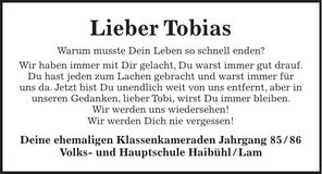 Traueranzeige Tobias Treml