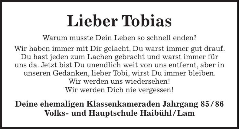 Traueranzeige Tobias Treml