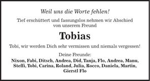 Traueranzeige Tobias Treml