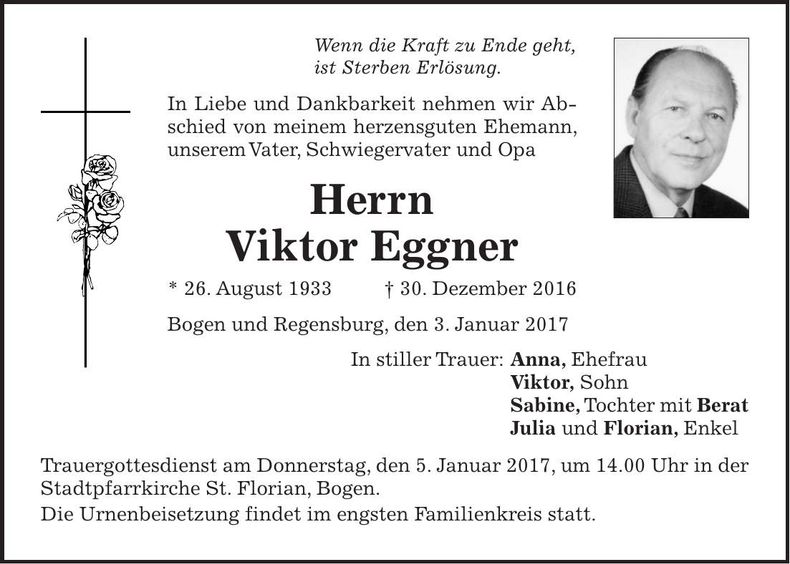 Traueranzeige Viktor Eggner