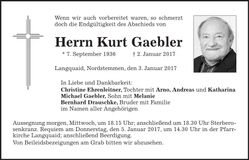 Traueranzeige Kurt Gaebler
