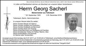 Traueranzeige Georg Sacherl