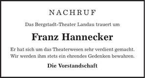 Traueranzeige Franz Hannecker