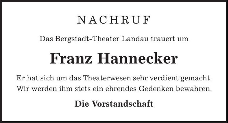 Traueranzeige Franz Hannecker
