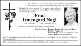 Traueranzeige Irmengard Nagl