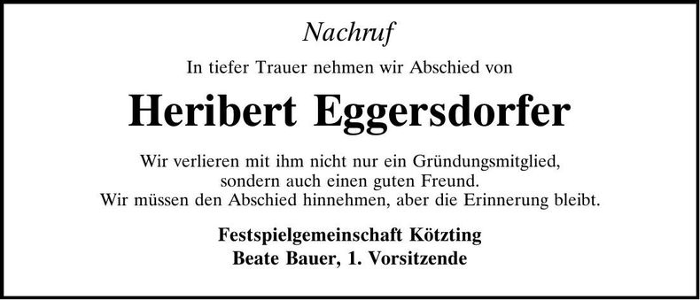Traueranzeige Heribert Eggersdorfer