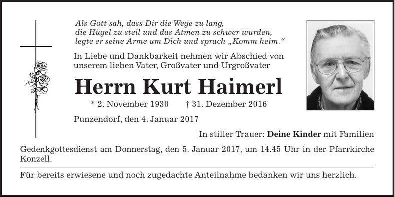 Traueranzeige Kurt Haimerl