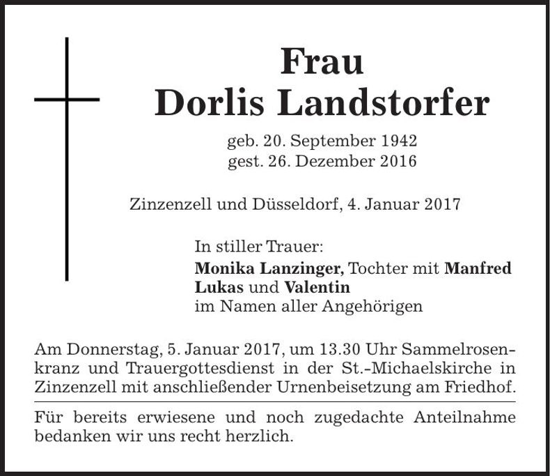 Traueranzeige Dorlis Landstorfer