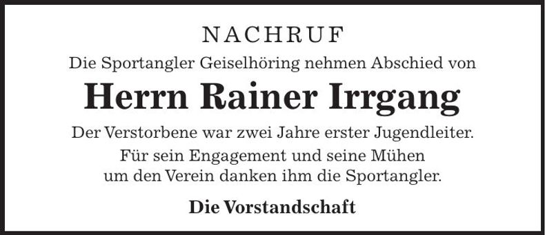 Traueranzeige Rainer Irrgang