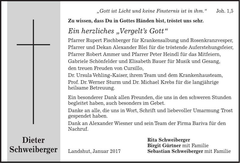 Traueranzeige Dieter Schweiberger