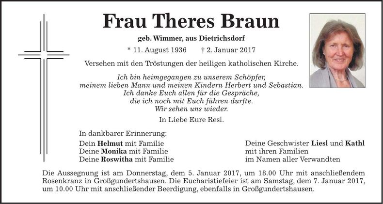 Traueranzeige Theres Braun