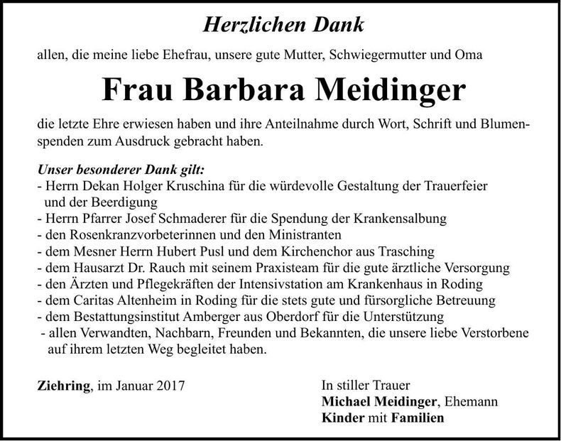 Traueranzeige Barbara Meidinger