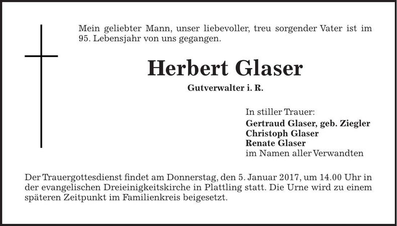 Traueranzeige Herbert Glaser