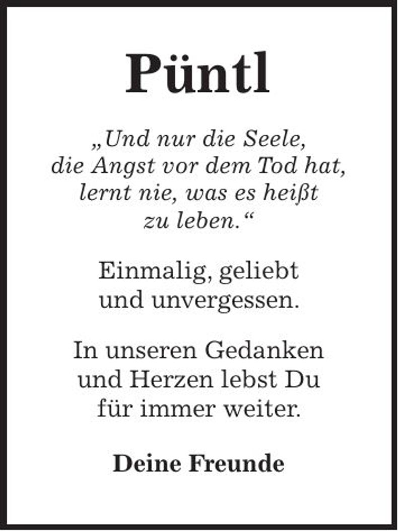 Traueranzeige Püntl Karl