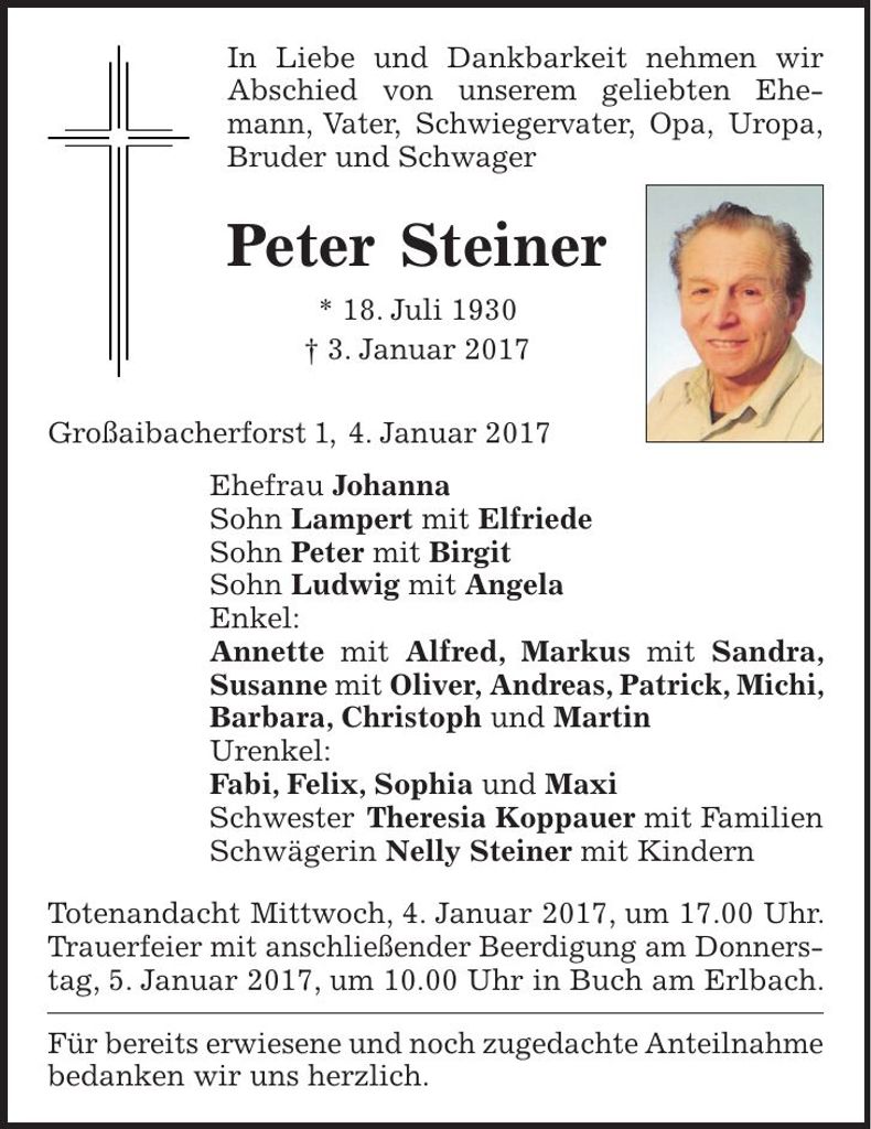 Traueranzeige Peter Steiner