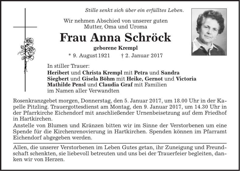 Traueranzeige Anna Schröck