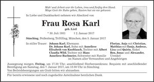 Traueranzeige Rosa Karl
