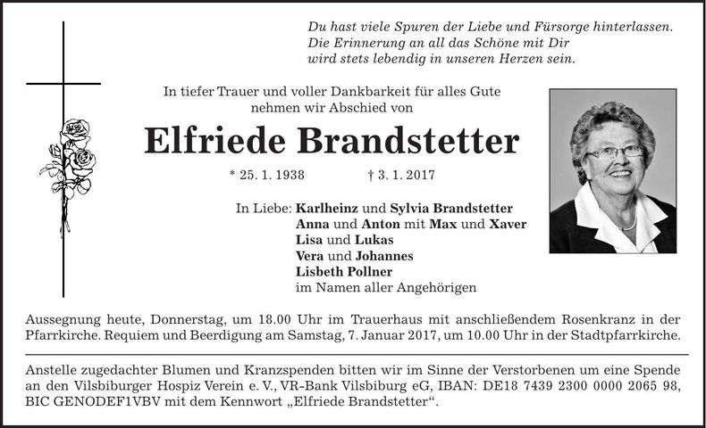 Traueranzeige Brandstetter Elfriede