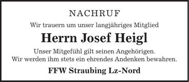 Traueranzeige Josef Heigl