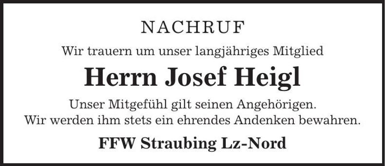 Traueranzeige Josef Heigl