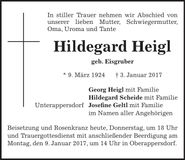 Traueranzeige Hildegard Heigl