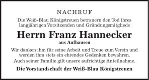 Traueranzeige Franz Hannecker
