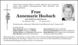 Traueranzeige Annemarie Hosbach